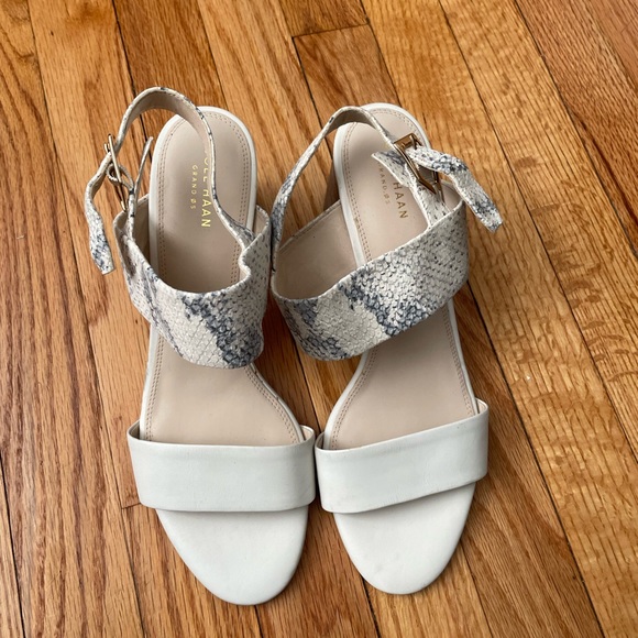 Josie Leather Ankle Snake Embossed Strap Chunky Block Heeled Kitten Heels summer - Picture 2 of 9